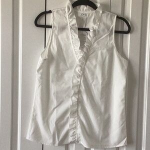 Blouse ruffle V-neck and down front.